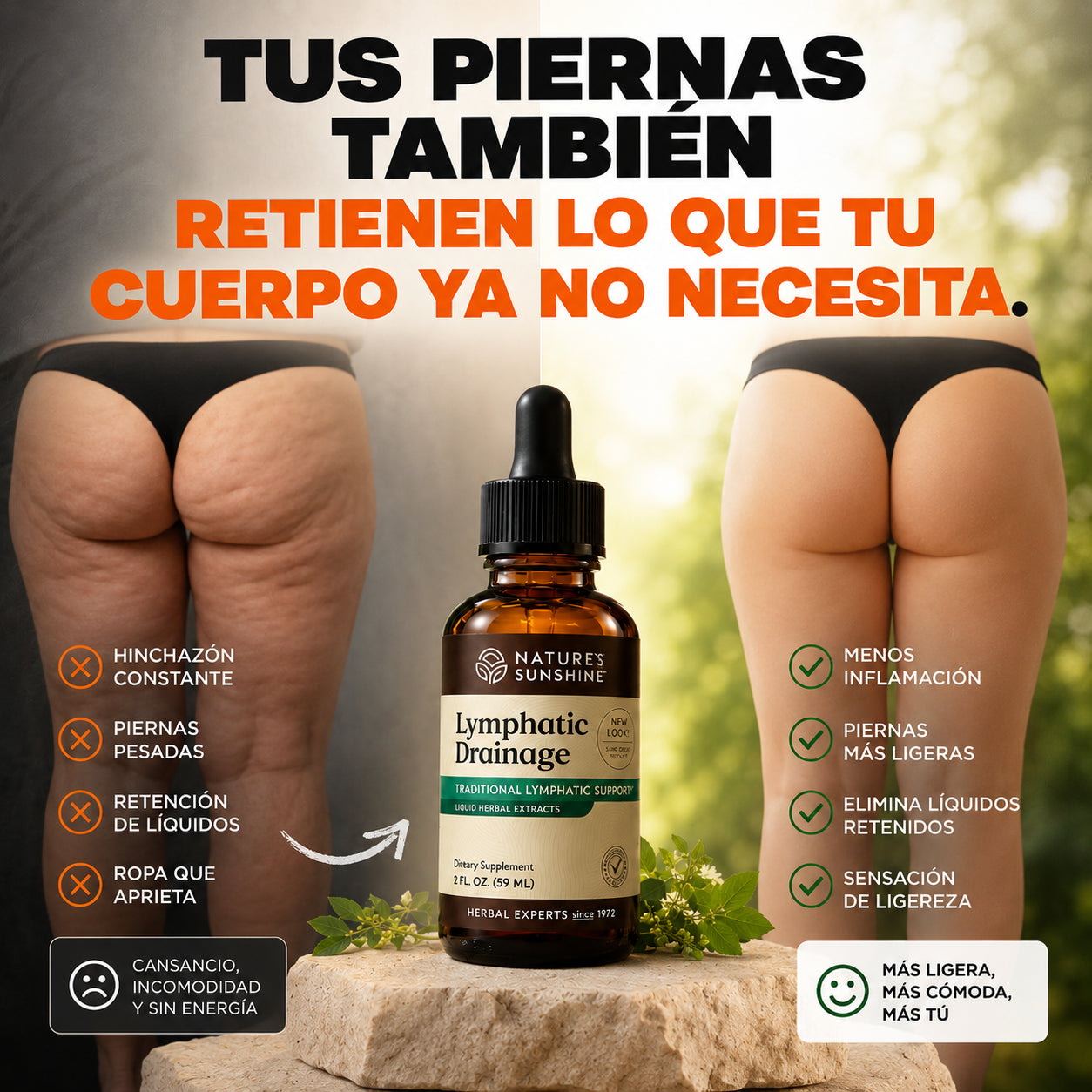 Frasco de Lymphatic Drainage con comparación de piernas