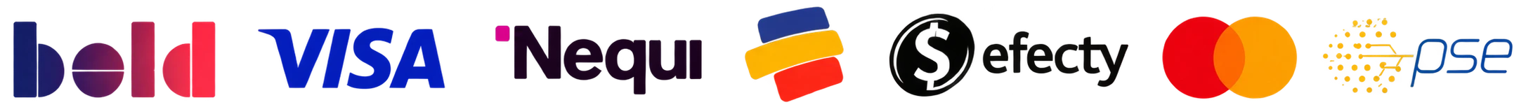 Medios de pago aceptados: bold, VISA, Nequi, Mastercard, efecty, PSE